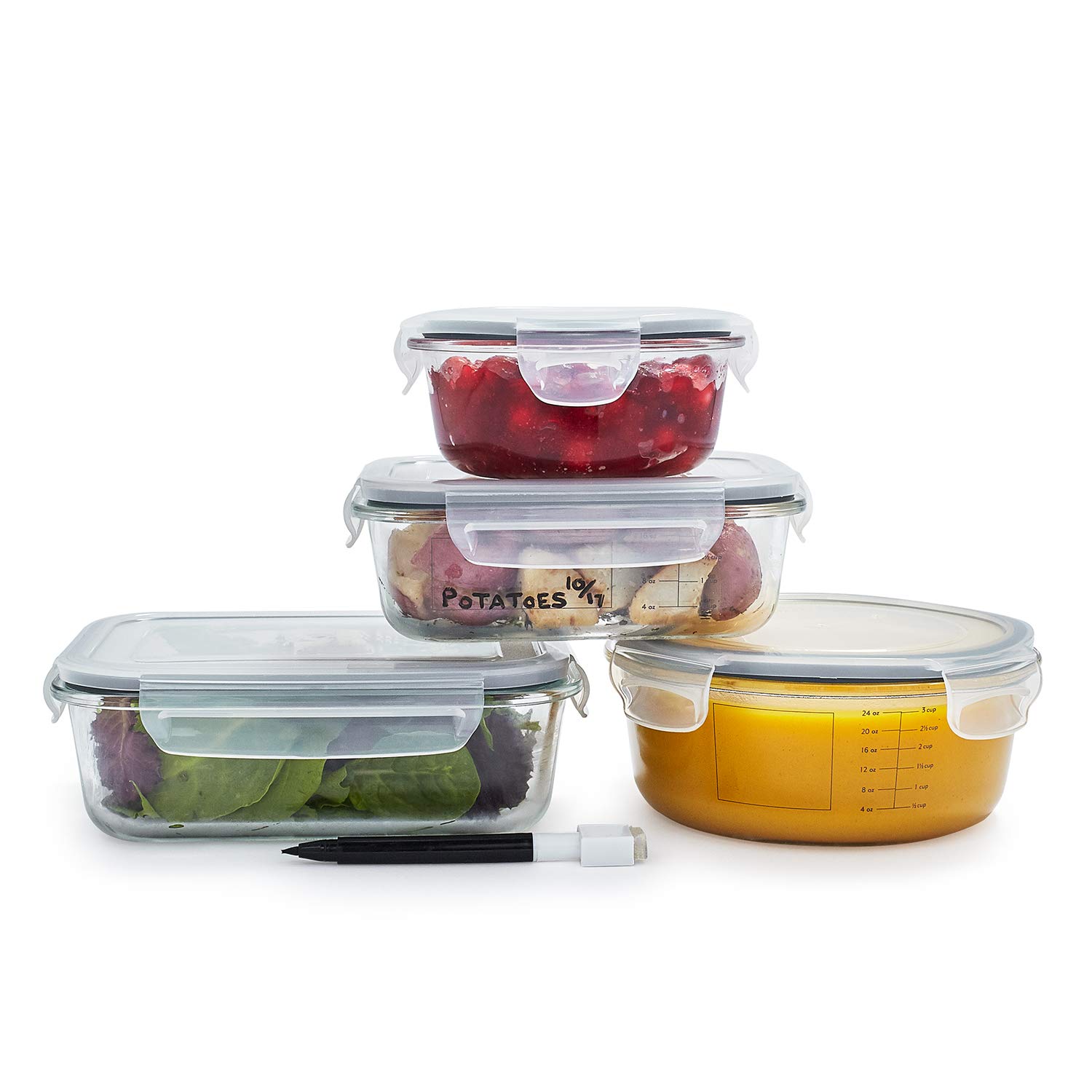 8Piece Glass Storage Container Set with Pen, Our glass storage