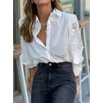 thumbnail image 5 of Women'S Lace Splicing Button Down Shirt Blouses Solid Color Lapel Hollow Out Tops Blouses White XL, 5 of 7