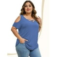 thumbnail image 3 of Women's Short Sleeve V Neck Criss Cross T-Shirt Tops, 3 of 4