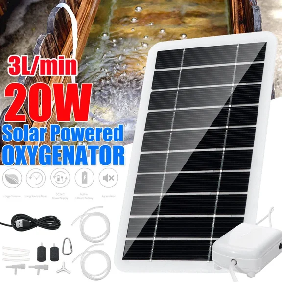 5V 20W Solar Power Oxygenator Water Oxygen Pump Pond Aerator Aquarium Air Pump Solar Panel Oxygen Pump Set For Fish Tank