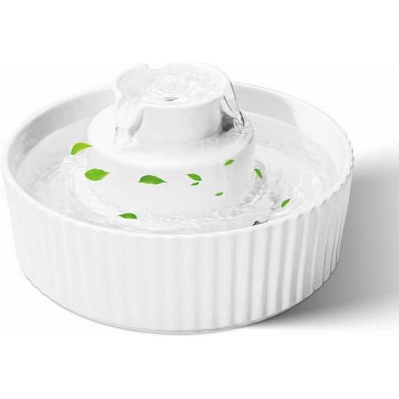 Ceramic Cat Water Fountain, 2.1L/70oz Ceramic Pet Water Fountain Automatic Cat Drinking Fountains Pet Water Bowl, Porcelain Cat Water Dispenser with Ultra-Quiet Pump for Cats and Dogs (White)