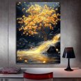 thumbnail image 3 of Mudket Golden Tree Waterfall Canvas Wall Art, floral prints wall art, Framed Nature Landscape Print, Feng Shui Wall Decor for Living Room, Ready to Hang - 12"L x 8"W, 3 of 10