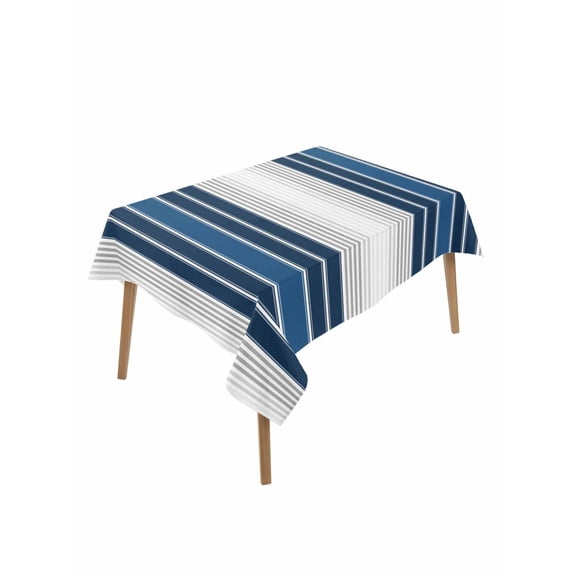 Lake Blue Stripes Table Cloth, Minimalist Abstract Vertical Lines Waterproof Tablecloth for Rectangle Tables, Reusable Washable Fabric Table Cover for Restaurant Kitchen Dining Tables 60"x84"