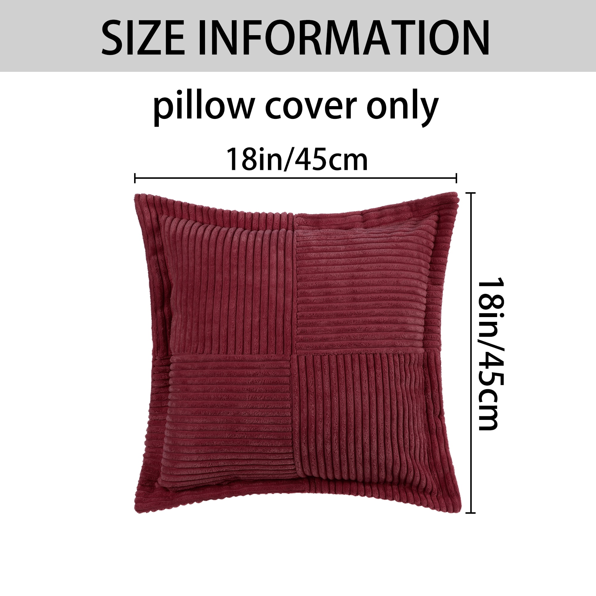 Unique Bargains 2 Solid Corduroy Throw Pillow Covers Wide Bordered Decorative Cushion Case Red 18" x 18"