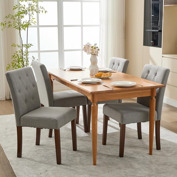 COZONY 4 PCS Linen Upholstered Dining Chairs Set, Classic Parsons Accent Chairs with Walnut Finish Legs, 250 Lb Capacity,Gray