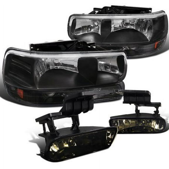 Factory Style Headlights Signal Bumper Light Black Housing Clear Lens Amber Reflector With Smoke Fog Lights Made For And Compatible With 1999 - 2002 Chevrolet Silverado 00 - 06 Suburban Tahoe