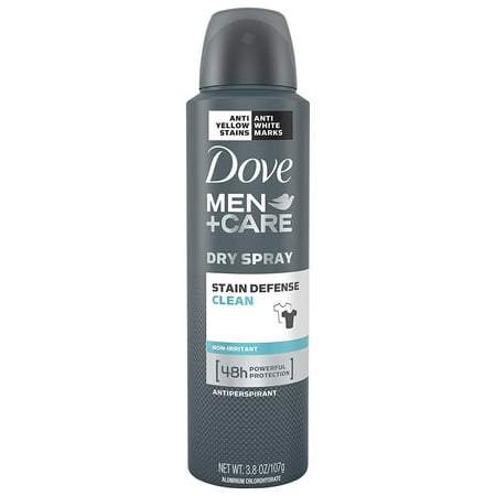 Dove Men+Care Stain Defense Dry Spray Antiperspirant Deodorant, Clean, 3.8