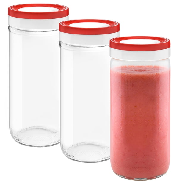 Botellas de vidrio para jugo Botellas de vidrio reutilizables de 16 oz con tapas para frascos de jugo con tapas herméticas de goma de plástico Mantiene batidos frescos Bebidas de frutas Botella de beb