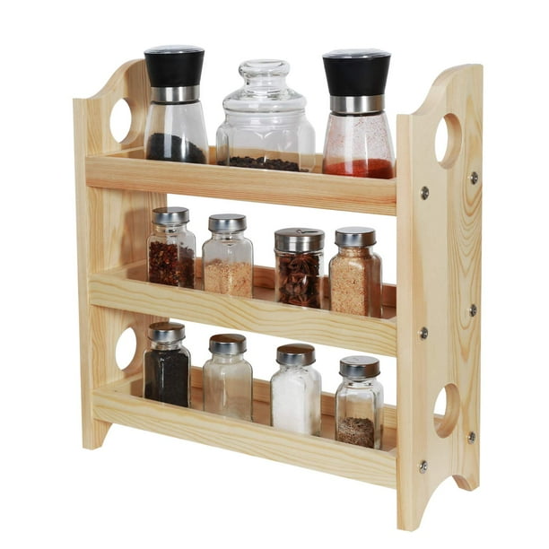 3Tier Wood Spice Rack Organizer Countertop Rustic Wood