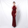 thumbnail image 4 of Banquete elegante largo halter lentejuelas damas atmósfera fría y hermosa reina vestido de noche de cola de pez, 4 of 5