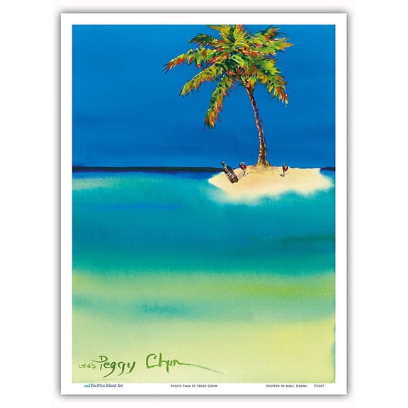 Polly’s Palm - Wine Tasting on Tiny Island (Mokupuni) - From an Original Hawaii Watercolor Painting by Peggy Chun - Master Art Print (Unframed) 9in x 12in