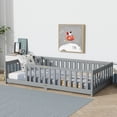 thumbnail image 2 of UHOMEPRO Twin Montessori Floor Bed with Guardrails and Slats, Solid Rubber Wood Low Profile Toddler Floor Bed Frame for Kids, No Box Spring Needed, Gray, 2 of 11