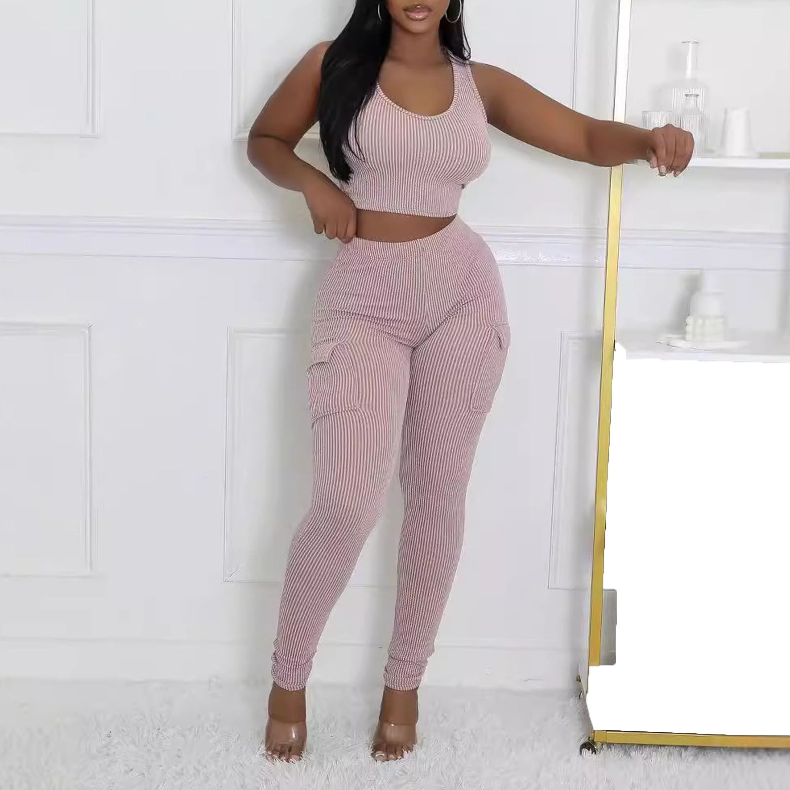 HUJlwoi 2 Piece Outfits Sets for Women Workout Sleeveless Bra Crop Tops Athletic Leggings Lounge Set Yoga Gym Clothes