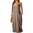 thumbnail image 2 of QUNYINEY Sleeveless Womens Sun Dresses Casual Flowy Long Striped Slip Dress Vacation V Neck Loose Fit Casual with Pockets Dresses, 2 of 5