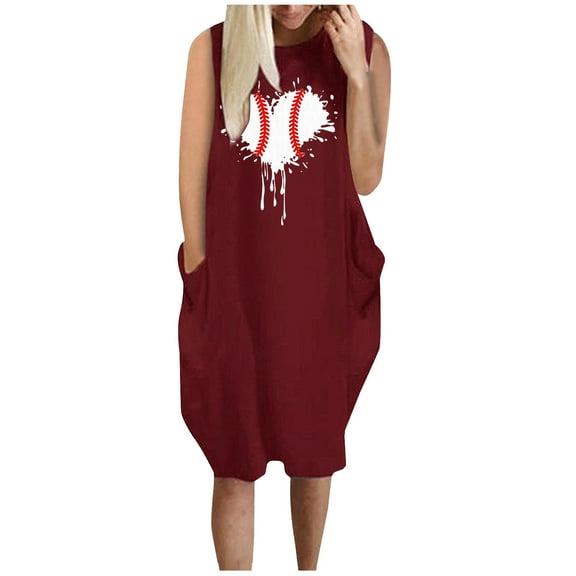 IROINNID Women's Sleeveless Shift Dress Round Neckline Plus Size Casual Loose Pocket Sexy Dress Strapless Print Dress