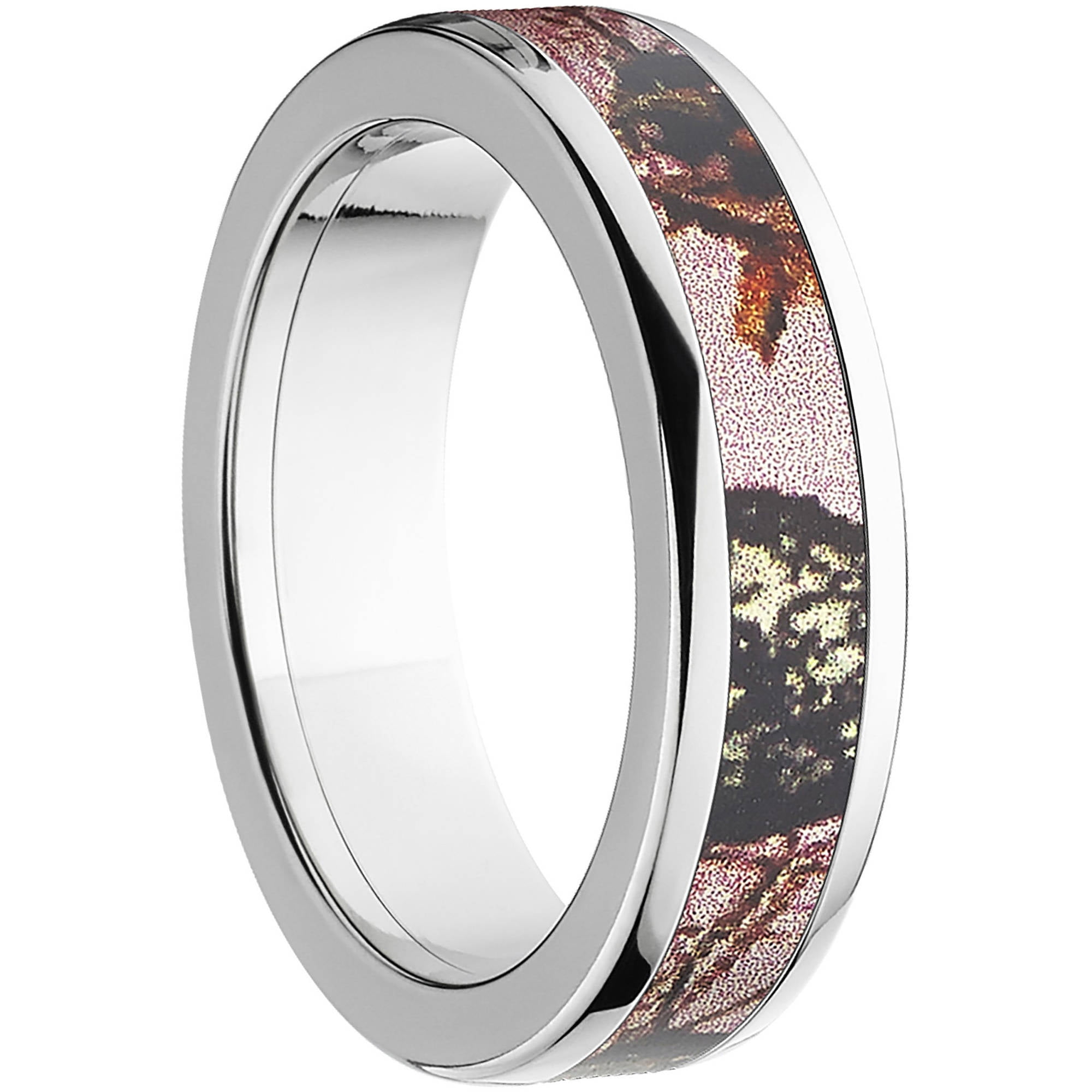 Pink Break Up Women's Camo Stainless Steel Ring with Polished Edges and Deluxe Comfort Fit