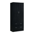 thumbnail image 4 of Hodedah 2-Door Armoire with 2-Drawers and Clothing Rod in Black, 4 of 8