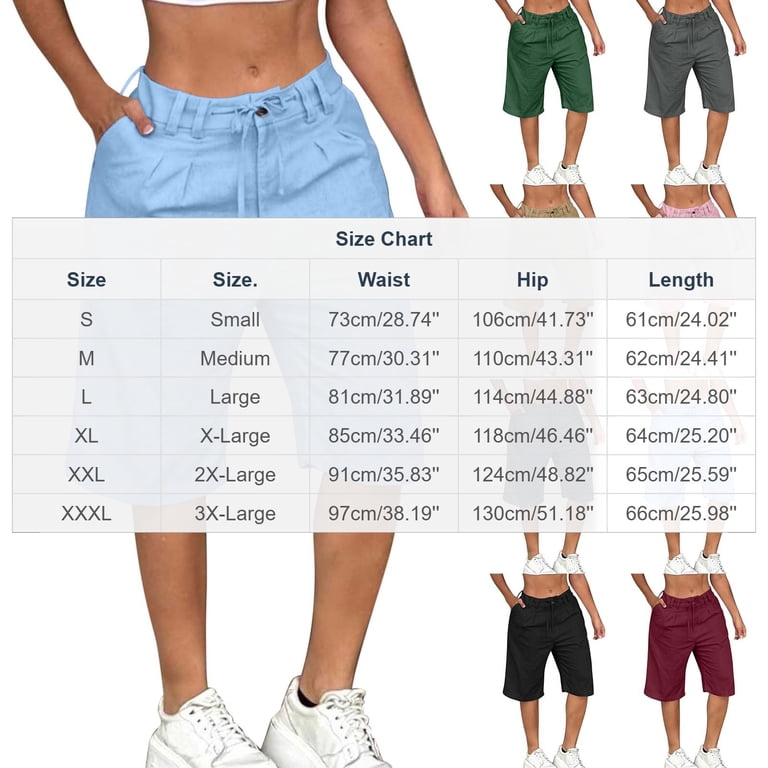 Plus Size Linen Shorts Lace-up High Waist Knee Length Long Shorts