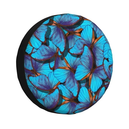 Gaeub Blue Butterflies 14-17in Tire Cover Spare Tire Cover for Camper Caravan Trailer Car Truck SUV Jeep-17 inch