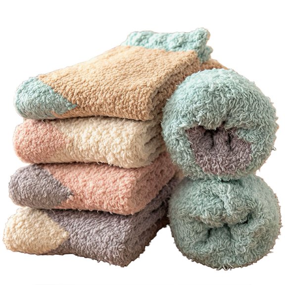 5 Pairs Women's Fuzzy Socks with Non-Slip Grips, Soft Fluffy Slipper Ankle Socks for Winter Warmth, Home Sleep & Hospital Use