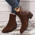 thumbnail image 2 of NECHOLOGY Botas Mujer Zapatos Botines mujer Botas de moda de tacón grueso con cremallera trasera y cabeza redonda con panel de cuero de ante plisado sólido Vintage para mujer (Brown, 7), 2 of 7