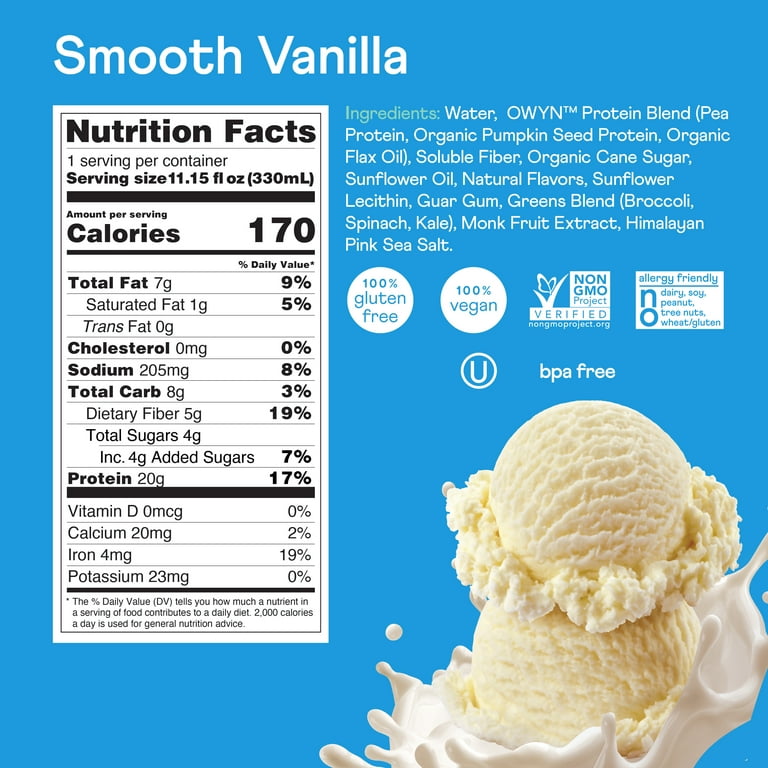 OWYN Plant Based Protein Shake, Vanilla, 20g Protein, 11.15 fl oz, 4 Pack