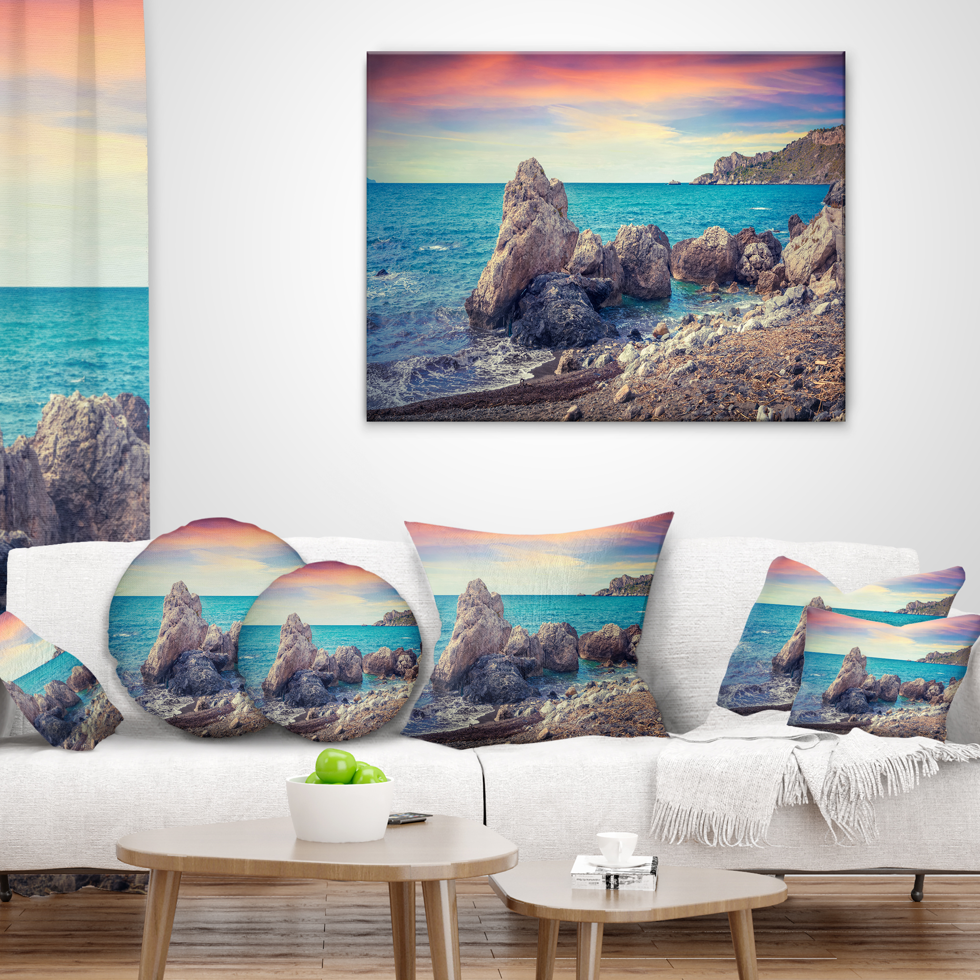 Designart Sunrise in Spring Panorama - Seashore Photo Throw Pillow - 18x18