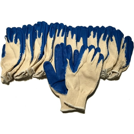 

Dozen (12) Pair of Liberty Glove Blue Palm Heavy Duty Latex Dipped White Work Gloves