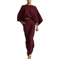 thumbnail image 2 of purcolt Women's 2 Piece Outfits Batwing Sleeve Oversized Crop Tops Maxi Skirt Set Casual Business Office Work Outfits, 2 of 6