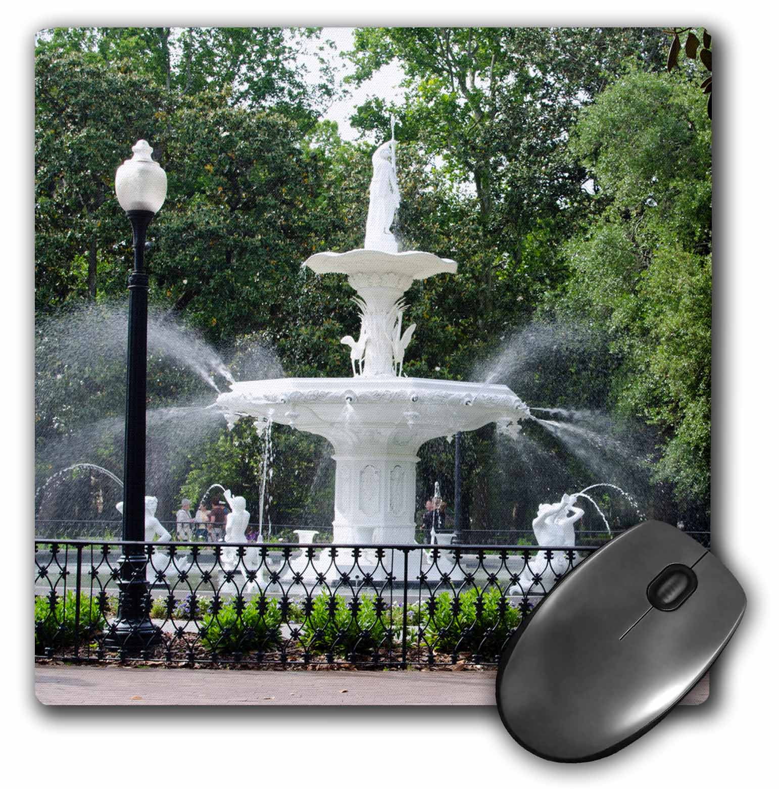 3dRose Savannah, Famous white fountain in Forsyth Park in downtown. Mouse Pad, 8 by 8