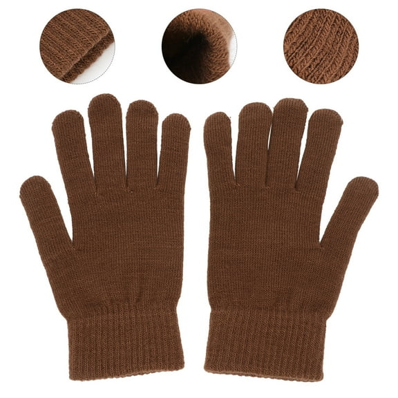 Knitted Winter Sports Full Finger Thickened Warm Mitten for Kids Outdoor Winter Cold Weather Coffee