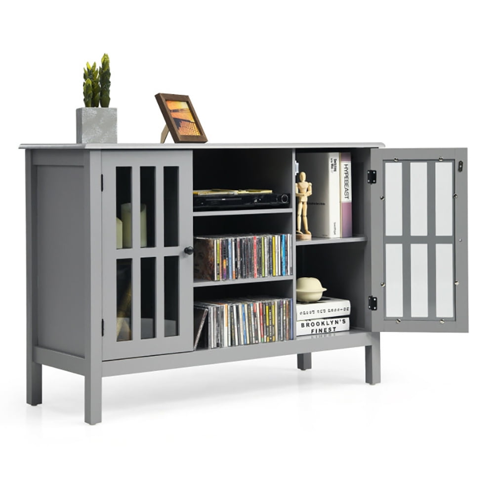 Finihen TV Stand, TV Cabinet, Wooden TV Stand Console Cabinet for 50 Inch TV, Media Entertainment Center with Storage, for Living Room, Bedroom, Gray