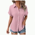 thumbnail image 4 of ORT Womens Short Sleeve Shirts V Neck Collared Button up Shirt Top Blouses with Pocket(Pink,M), 4 of 9