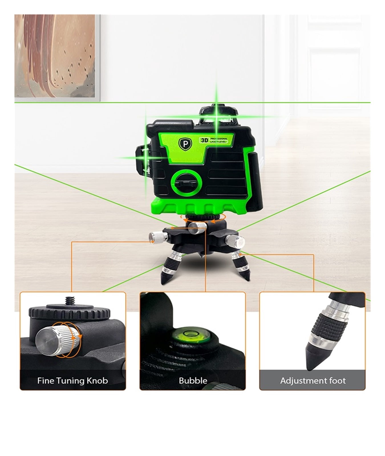 Level 12 Lines 3D Level, Self-Leveling Horizontal And Vertical Cross Super Powerful Green Beams