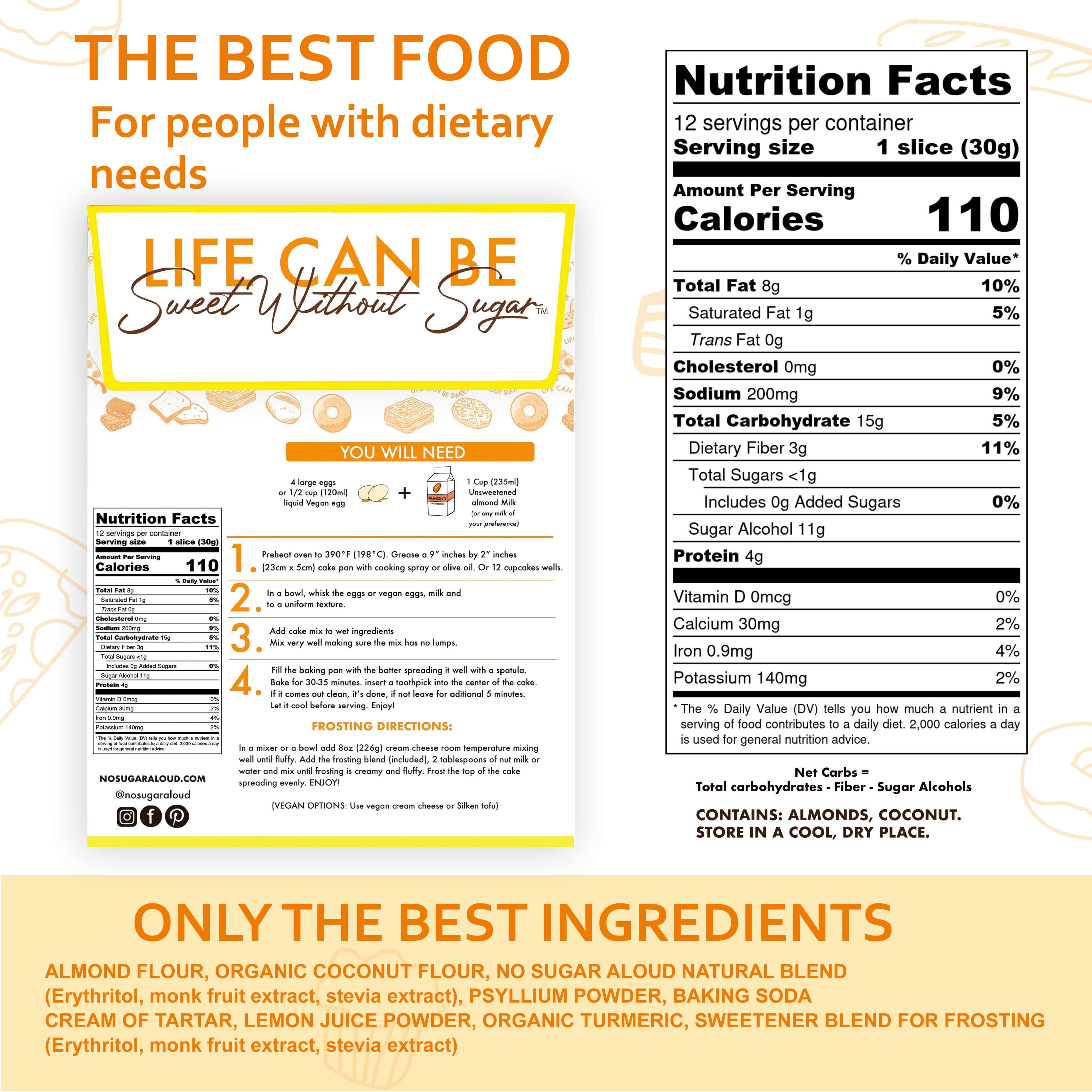 No Sugar Aloud - Low Carb Lemon Cake Baking Mix (Keto, Vegan, Gluten Free, No Added Sugar, High Protein, High Fiber, Diabetic Friendly)