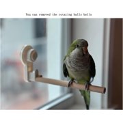 Window Suction Cup Bird Perch Toy for Parakeet, Movable Parrot Stand with Rotating Balls Bells for Window Mirror Glass Mount, Spinning Perch Toy