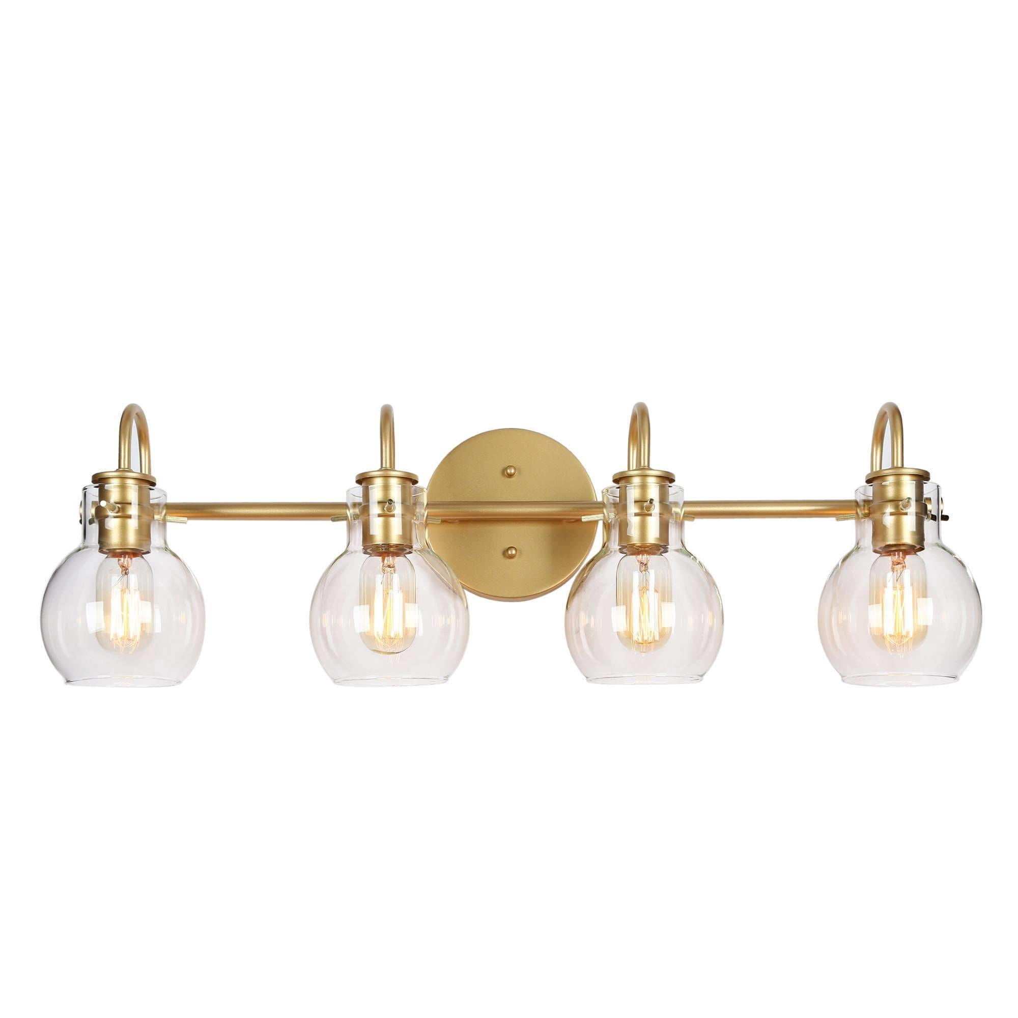 LNC 4-Light Gold Round Clear Glass Modern Bathroom Vanity Lighting Fixutre