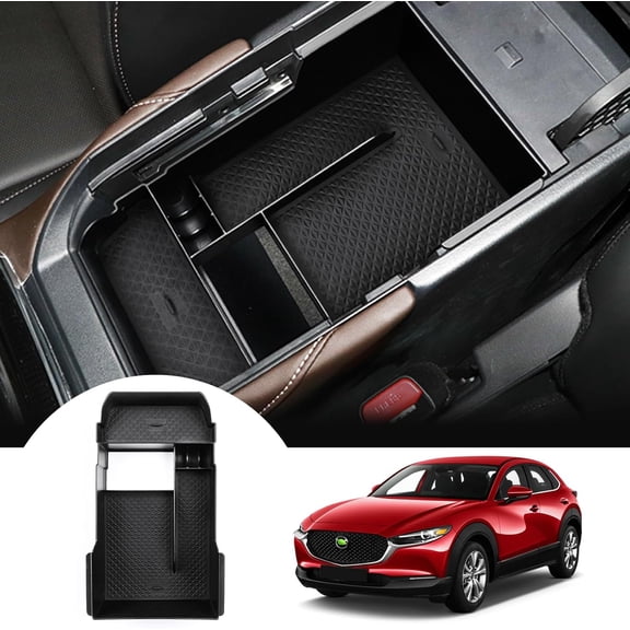 Canvcle Center Console Organizer for Mazda CX-30 CX30 2020-2025 Accessories Armrest Storage Box Secondary Insert Tray with Black Anti-Slip Mat