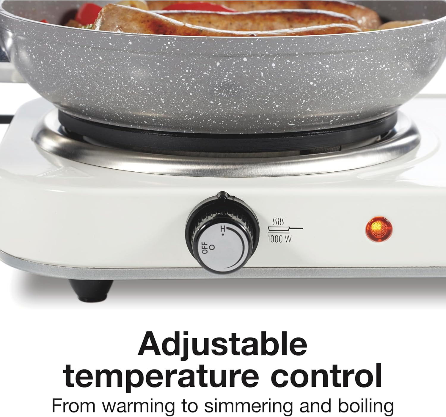 Portable Electric Stove, Cast Iron Double Burner Cooktop, Compact, Adjustable Temperature Hot Plate, 1700 , White (34117)