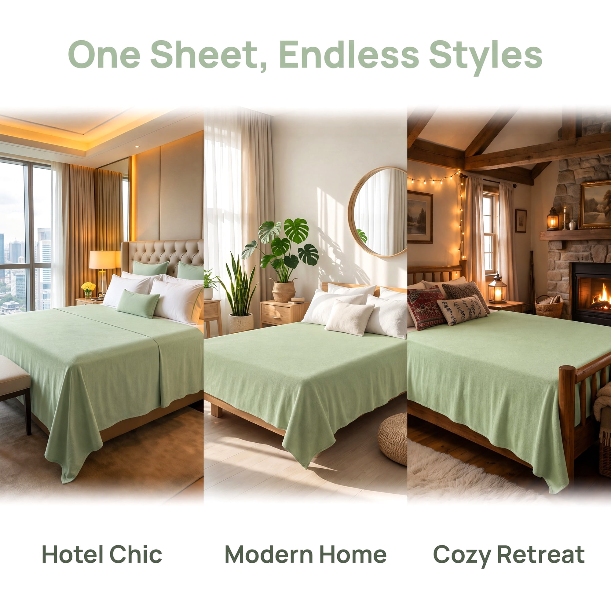 Unique Bargains Polyester Bed Sheet Soft Flat Sheet Wrinkle Bedding Green 91"x96"