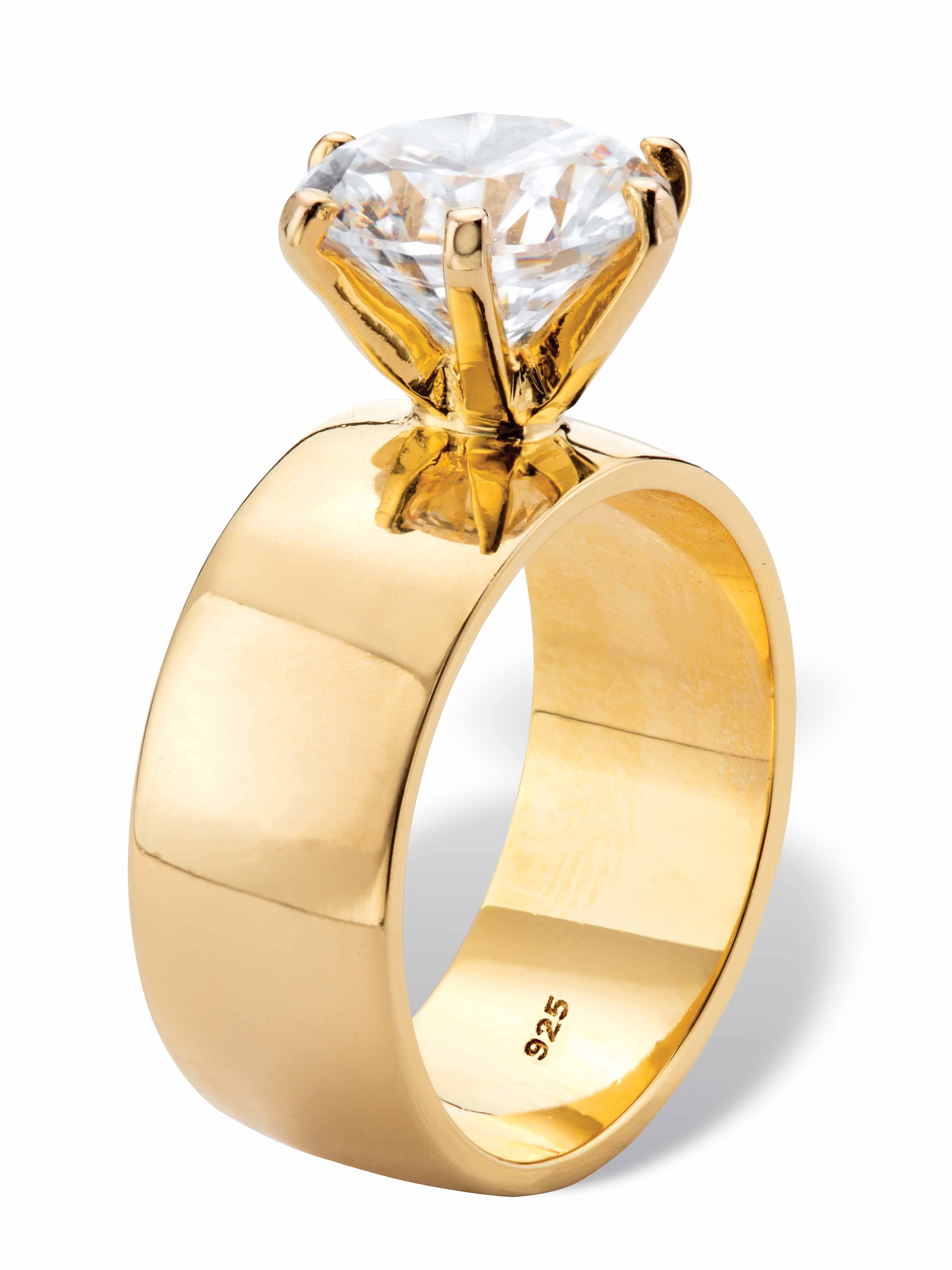 PalmBeach Jewelry 4 TCW Round White Cubic Zirconia .925 Sterling Silver or 14k Gold Plated Solitaire Engagement Ring
