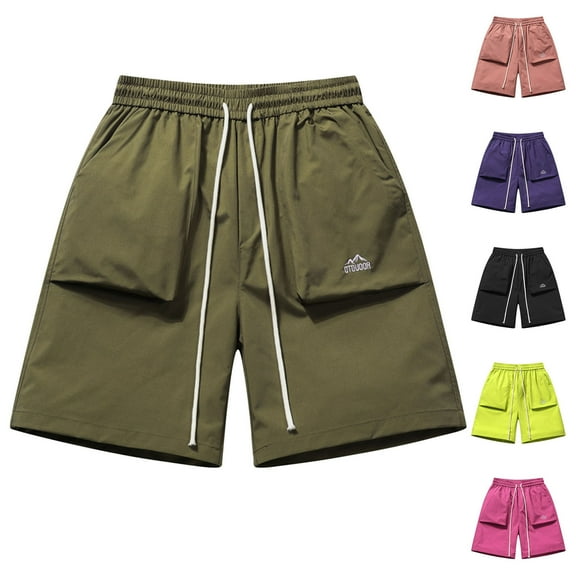 Mens Shorts with Pockets Big and Tall Elastic Waist Solid Color Casual Shorts Workout Running Gym Stretch Summer Beach Pants Gifts for Men Black M