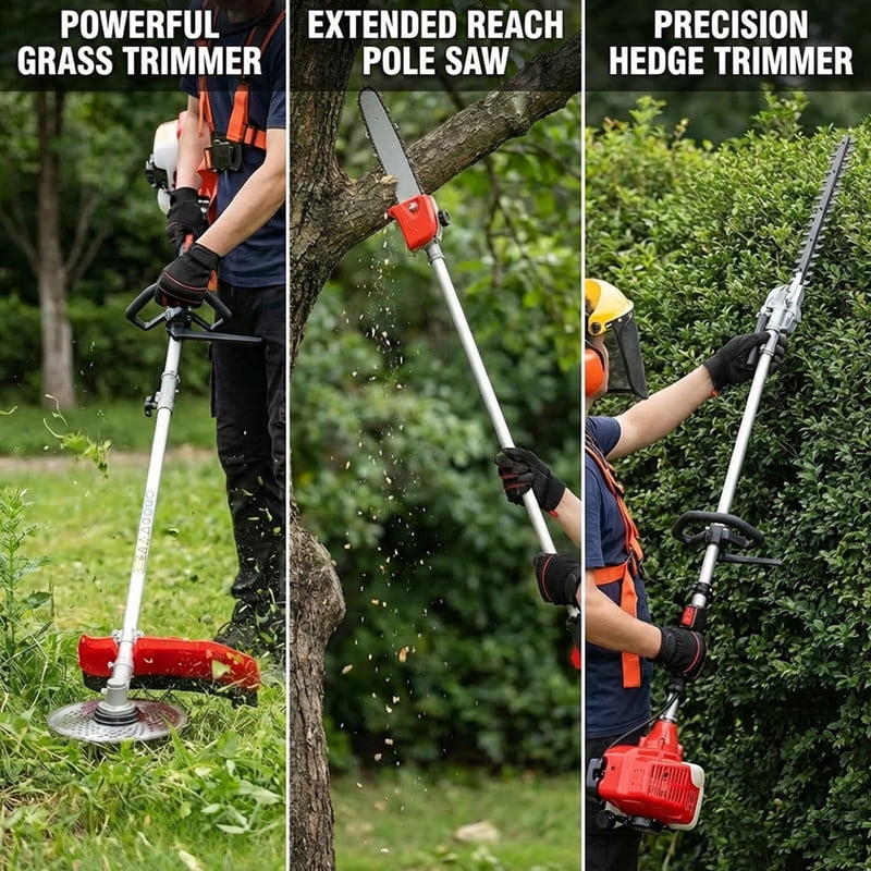 Mohsoe 2026 New 52cc 5-in-1 Gas Powered Weed Wacker, Weed Eater, String Trimmer, Hedge Trimmer, Pole Chainsaw, Brush Cutter with Extension Pole for Home Yard Garden