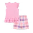 thumbnail image 6 of enyan Toddler Baby Girls Summer Clothes Smocked Short Sleeve T-Shirt Tops Ruffled Short Sets Cute Outfits 2Pcs,Pink,3-4 Years, 6 of 7