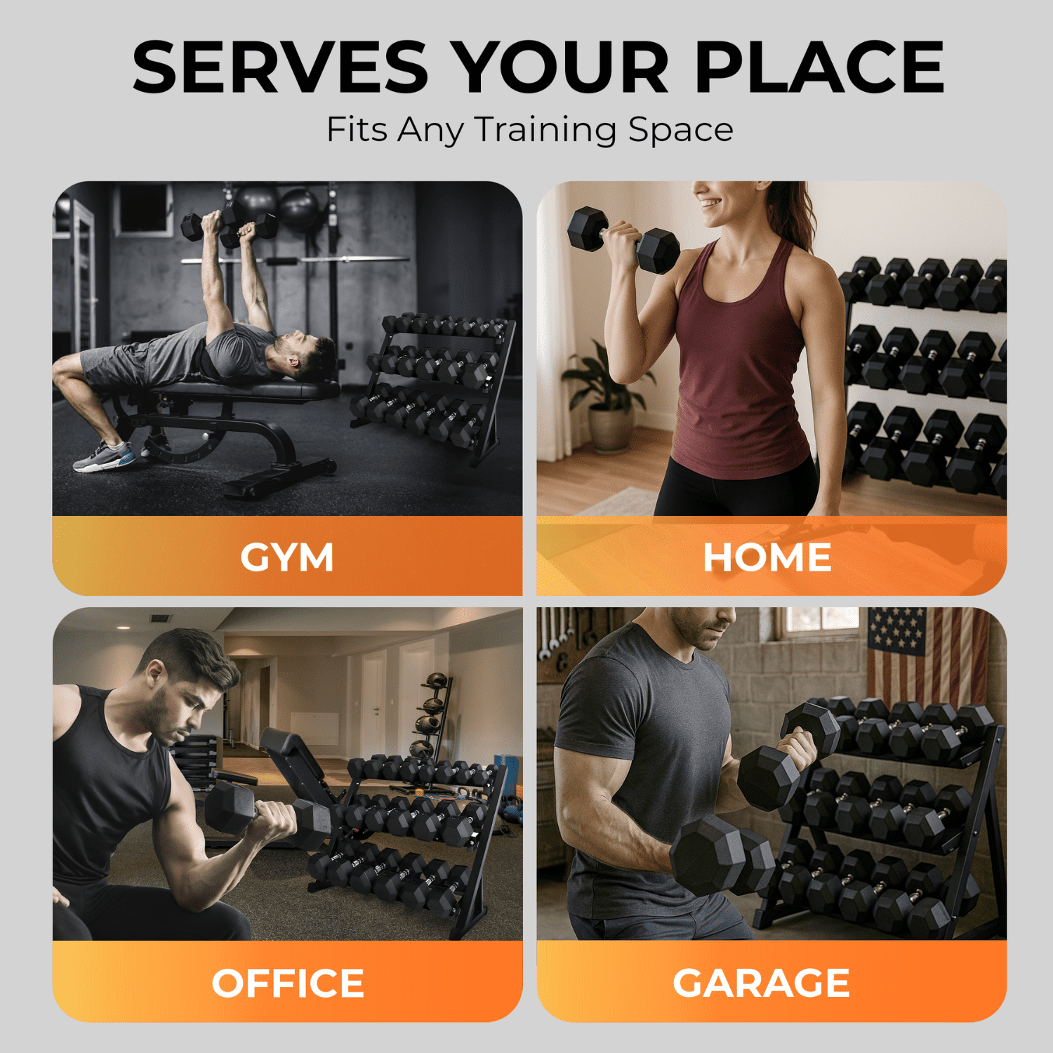 StrengthUSA Rubber Hex Dumbbell Set with Rack, 20 Pair of 5-100 lb (2100 lbs total) Weight Rack with Dumbbells, Rubber Coated Dumbbell Set with Rack Stand