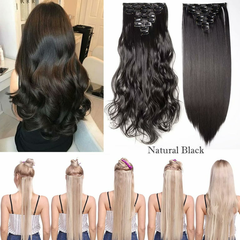 Real Soft Clips In Hair Extensions Full Head Real Thick Straight/Curly Hair  Extensions 18/23/24/26 Long Thick Hair Extension Like Human