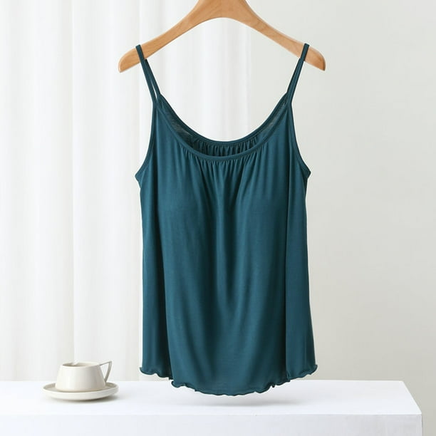 Puntoco Camisetas básicas sin mangas para mujer, moda de verano para mujer, color sólido, con relleno en el pecho y tirantes, cuello redondo
