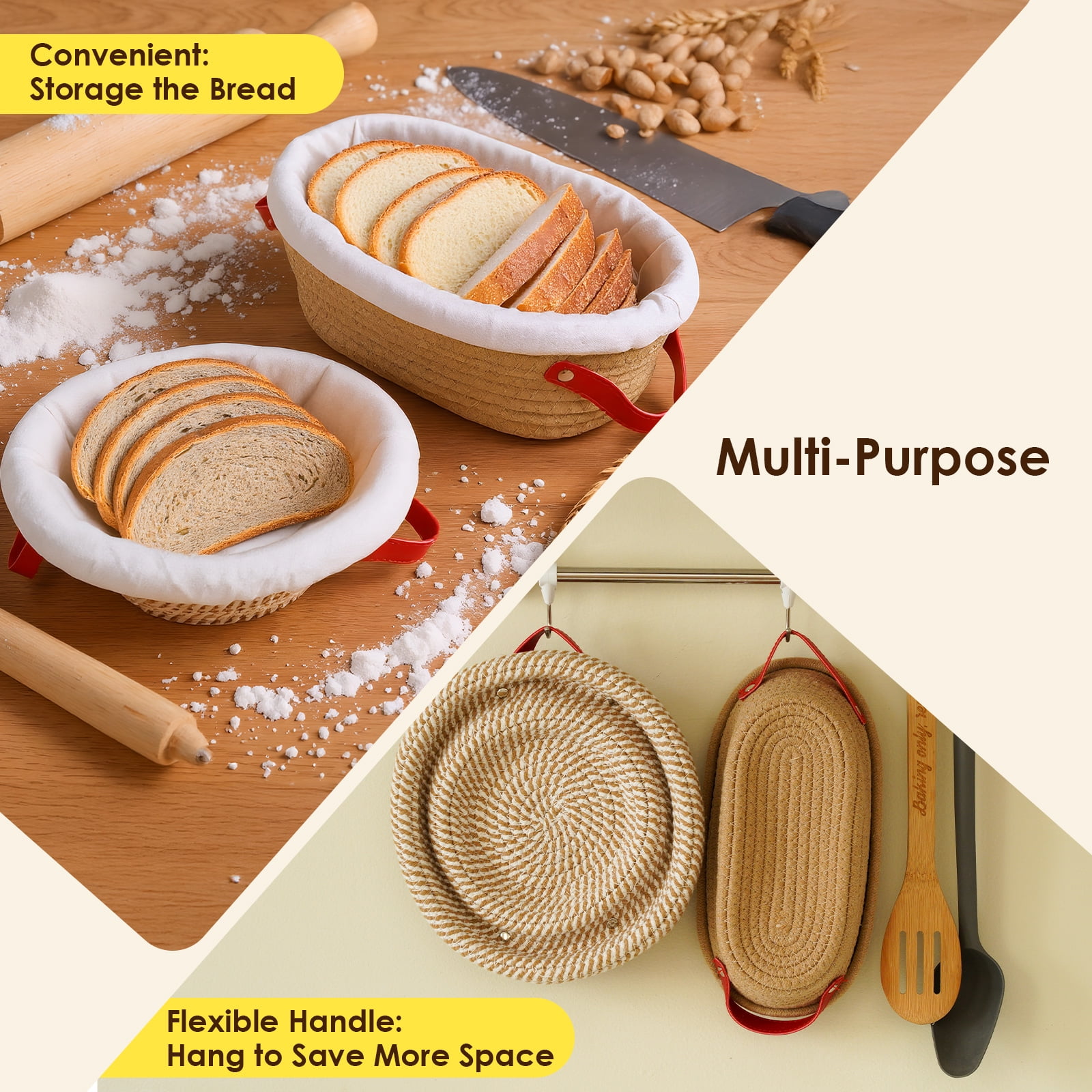 Banneton Bread Proofing Basket Sourdough Bread Baking Supplies with 9 Inch Round 10 Inch Oval Banneton Baskets