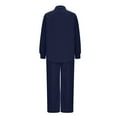 thumbnail image 5 of Womens 2 Piece Fall Outfits Long Sleeve Button Down Shirt and Wide Leg Pant Sets Loose Casual Streetwear (XL, Navy), 5 of 6