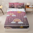 thumbnail image 2 of Manfei Cartoon Rainbow Zipper Twin Comforter Sets with Fitted Sheet and 2 Pillowcases, Glitter Starry Sky Zipper Bedding Set, Pink Gray, Stars Reversible, 4-Piece, 2 of 7
